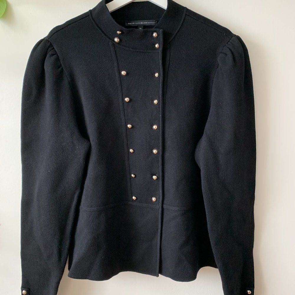White House Black Market Black Military Style Double Breasted Sweater Jacket XL